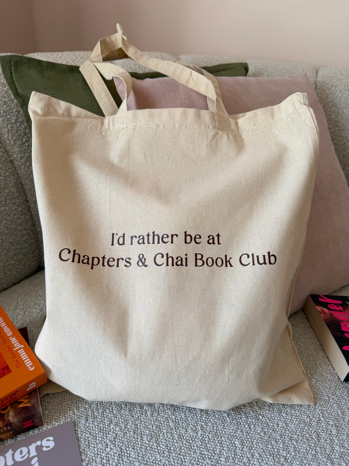 Book Club Tote Bag 'I'd Rather Be at Chapters & Chai Book Club'